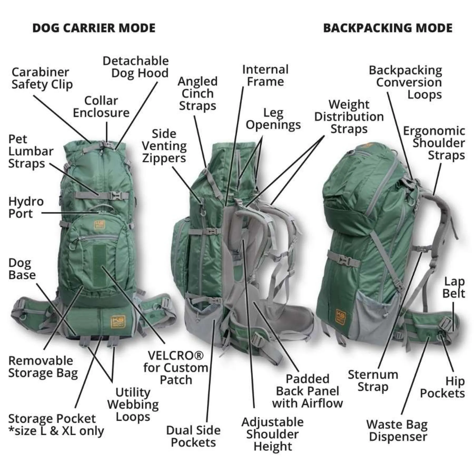 K9 Sport Sack Kolossus Hondenrugzak Groen