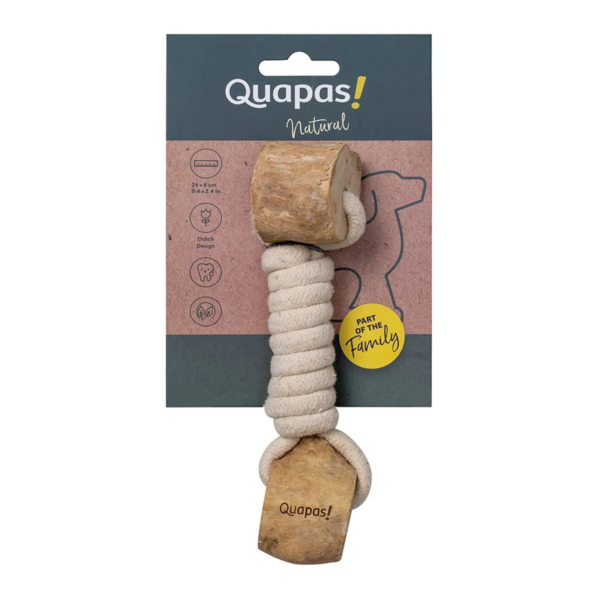 Quapas! Hondenspeelgoed Koffiehout Twist met Flostouw