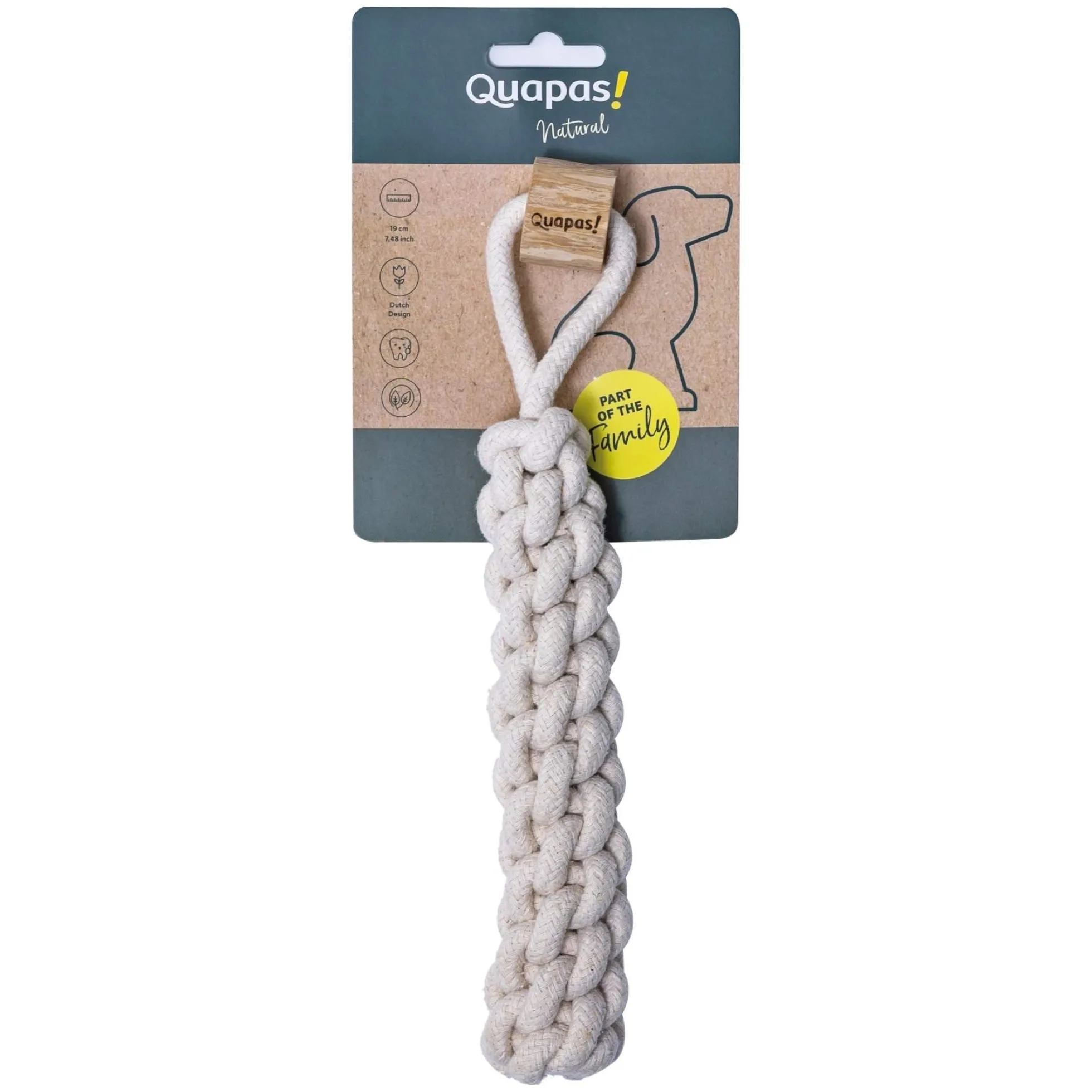 Quapas! Hondenspeelgoed Koffiehout Dummy met Flostouw L