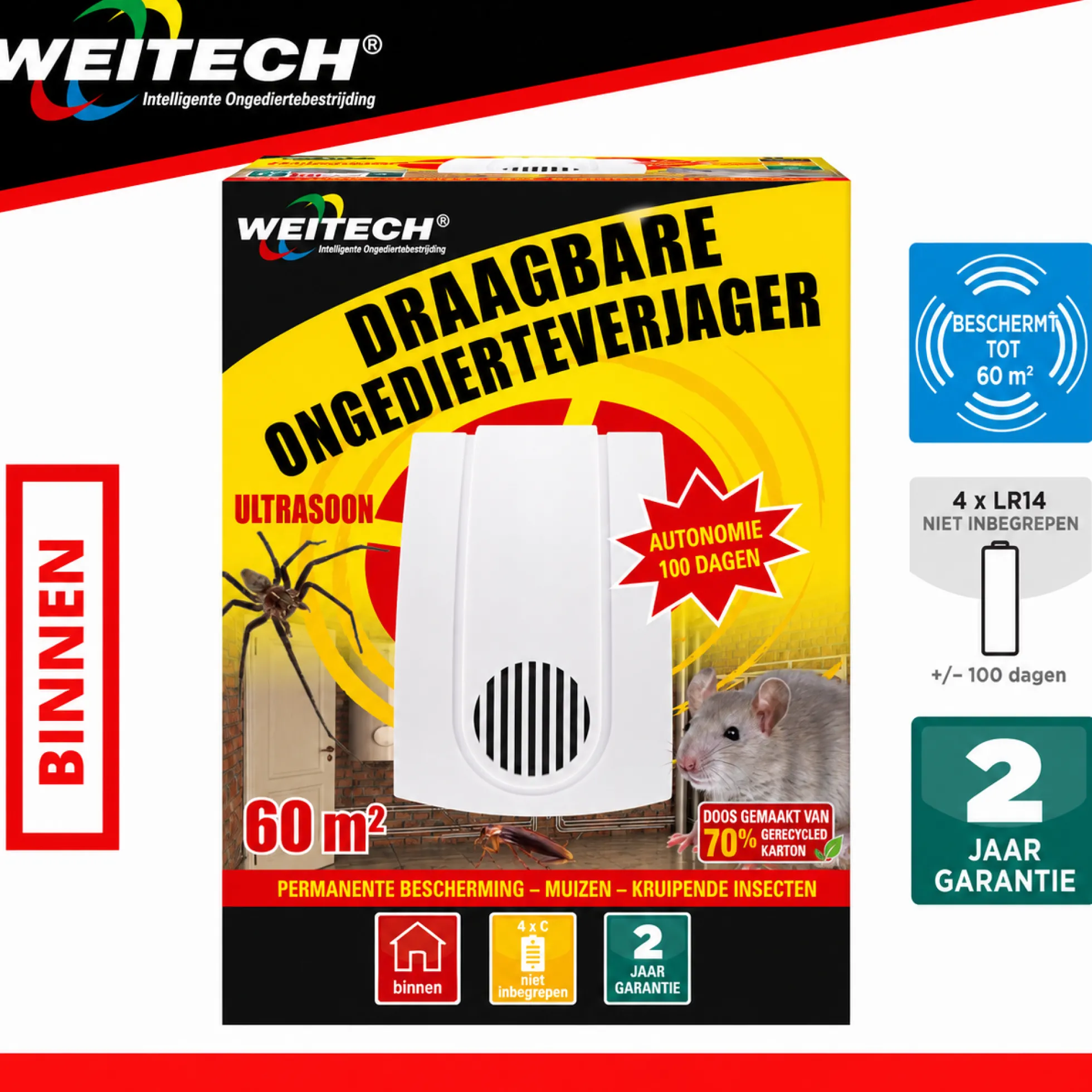 Weitech Ultrasone Dierenverjager op Batterijen